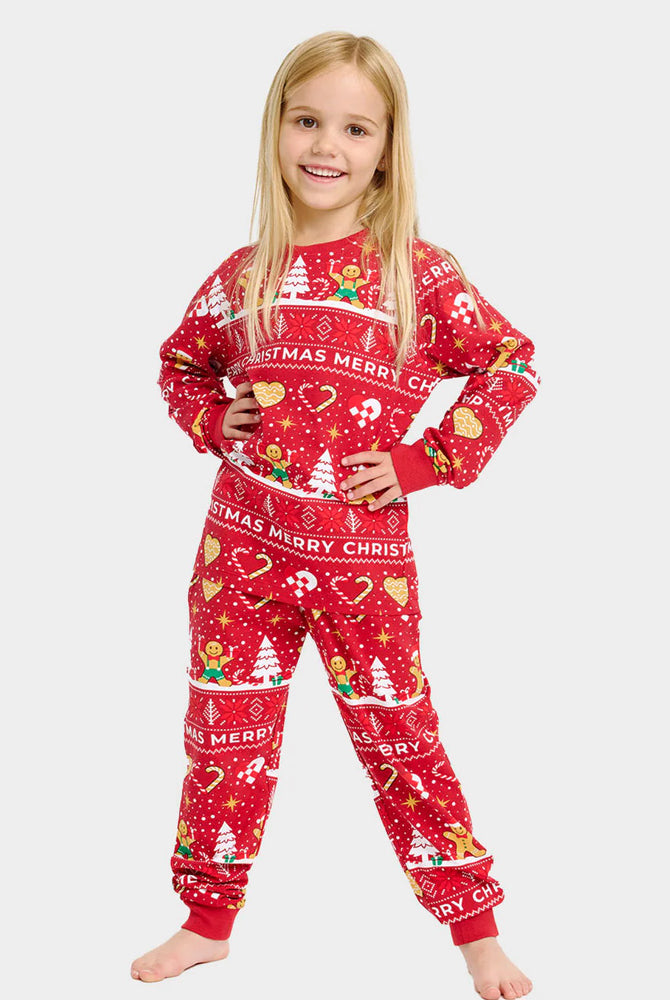 Pijama de Natal para Família Vermelho com Gingercookies Algodão Orgánico Crianças