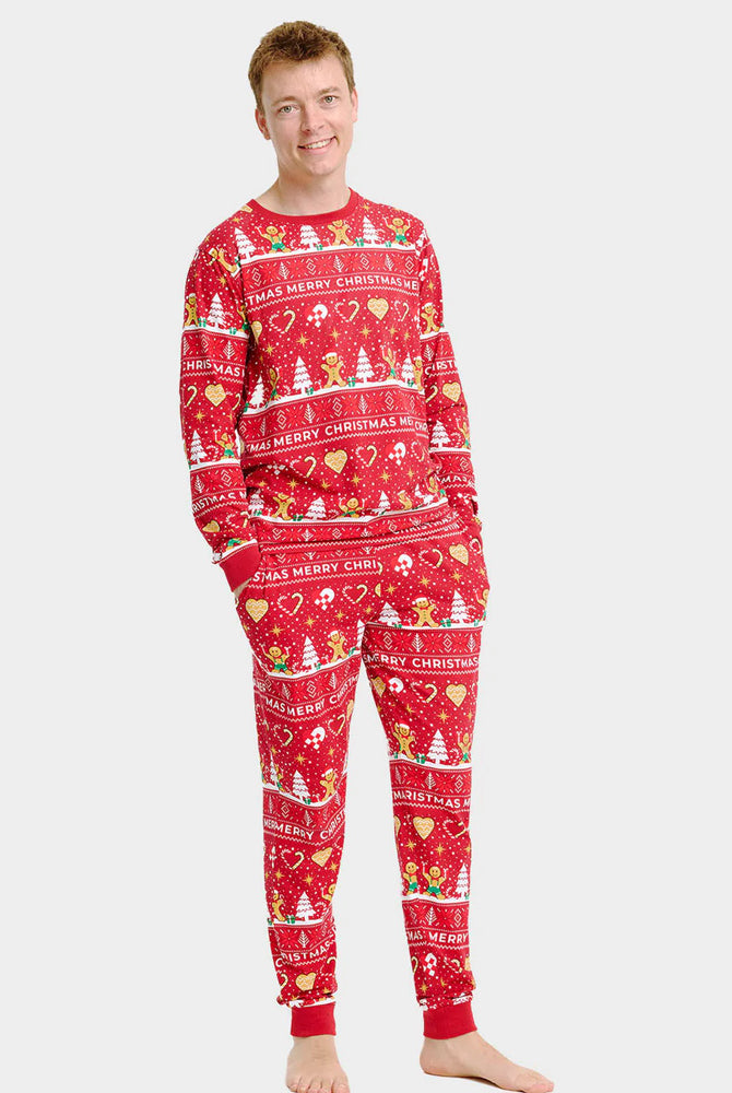 Pijama de Natal para Família Vermelho com Gingercookies Algodão Orgánico Homem