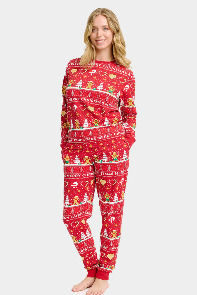 Pijama de Natal para Família Vermelho com Gingercookies Algodão Orgánico Mulher