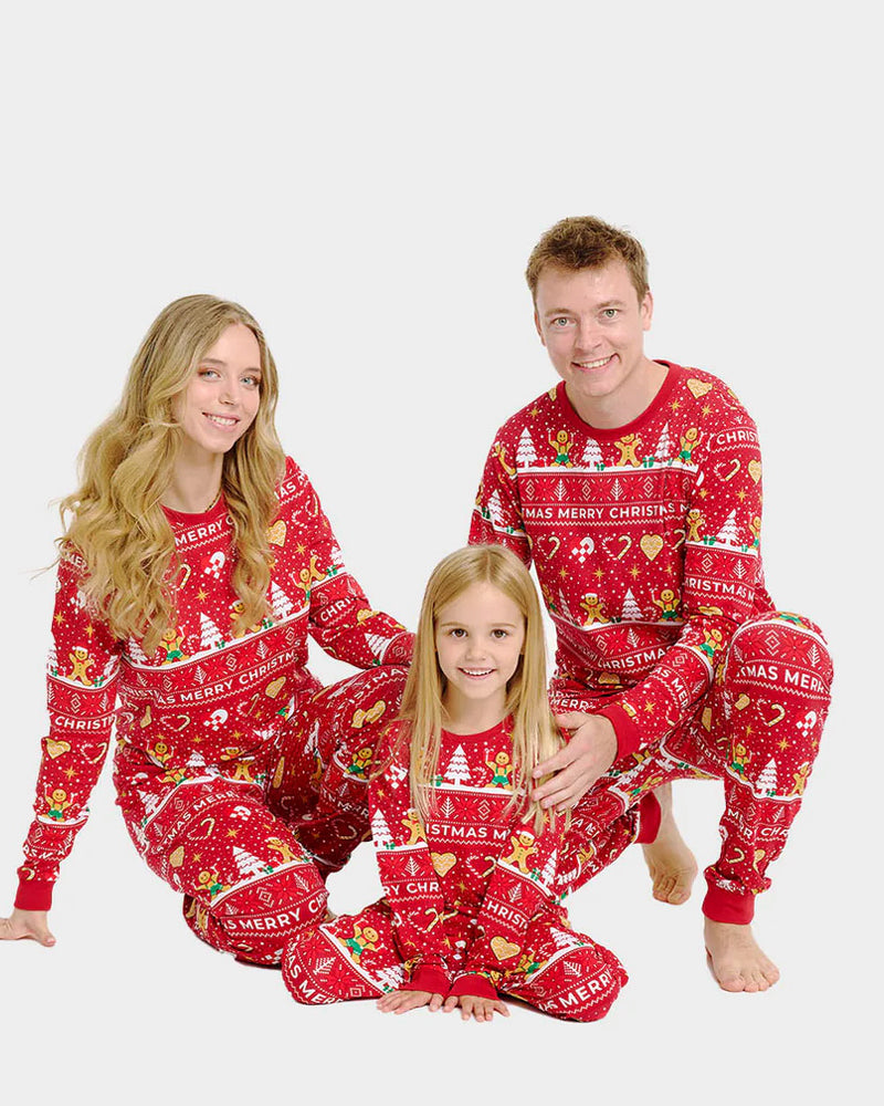 Pijama de Natal para Família Vermelho com Gingercookies Algodão Orgánico