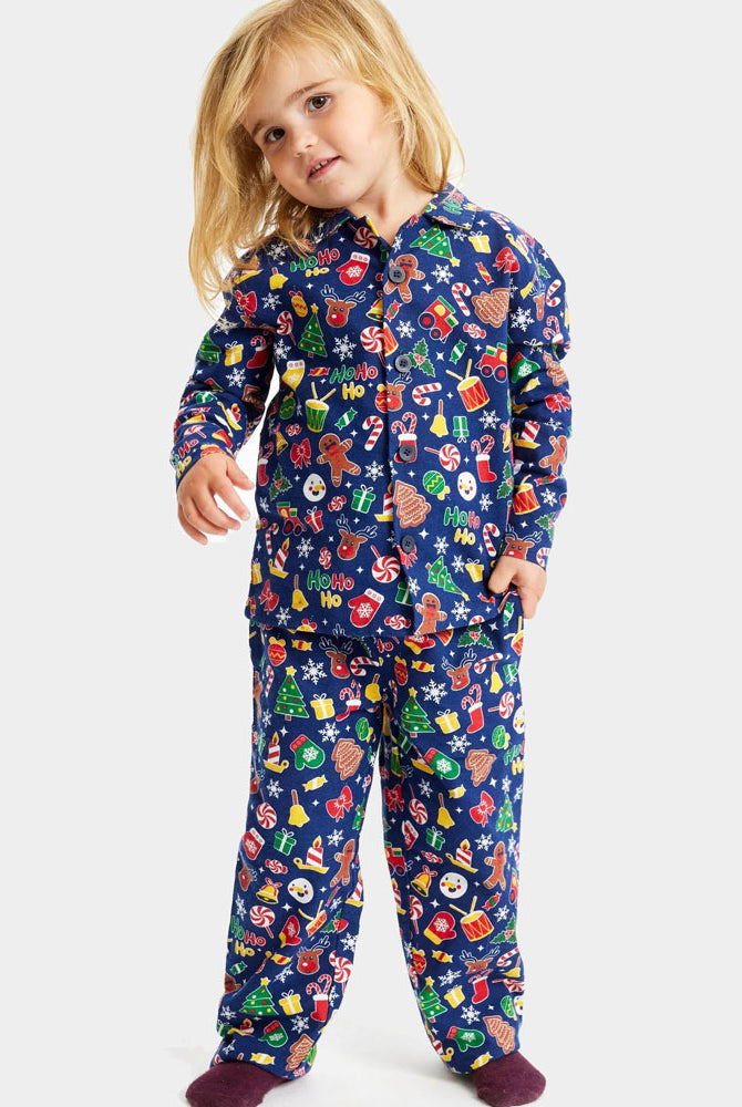 Pijama de Natal Familiar Azul com Motivos Natalícios Crianças