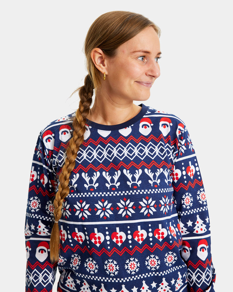 Pijama de Natal Familiar Mulher Pai Natal, Árvores e Corações