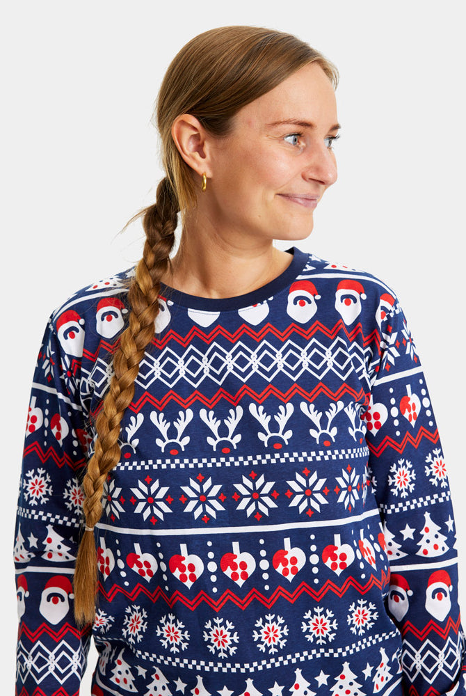 Pijama de Natal Familiar Mulher Pai Natal, Árvores e Corações