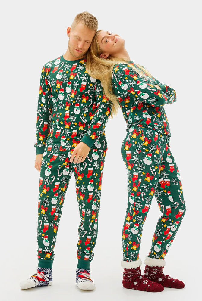 Pijama de Natal Familiar Verde Motivos Natalícios