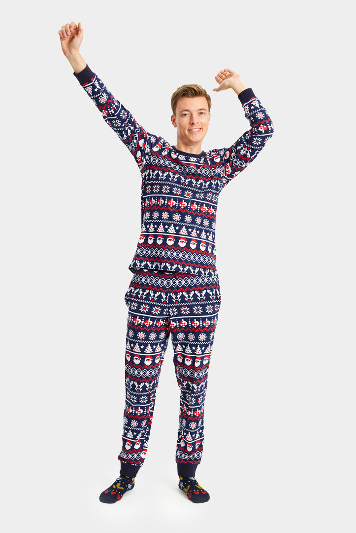Pijama de Natal para Adultos Unisex com Pai Natal, Árvores e Corações homem