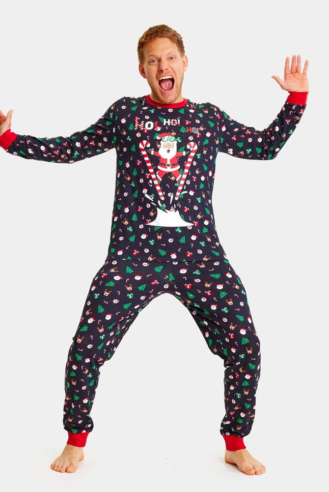 Pijama de Natal para Adultos Unisex com Pai Natal Esquiador homem