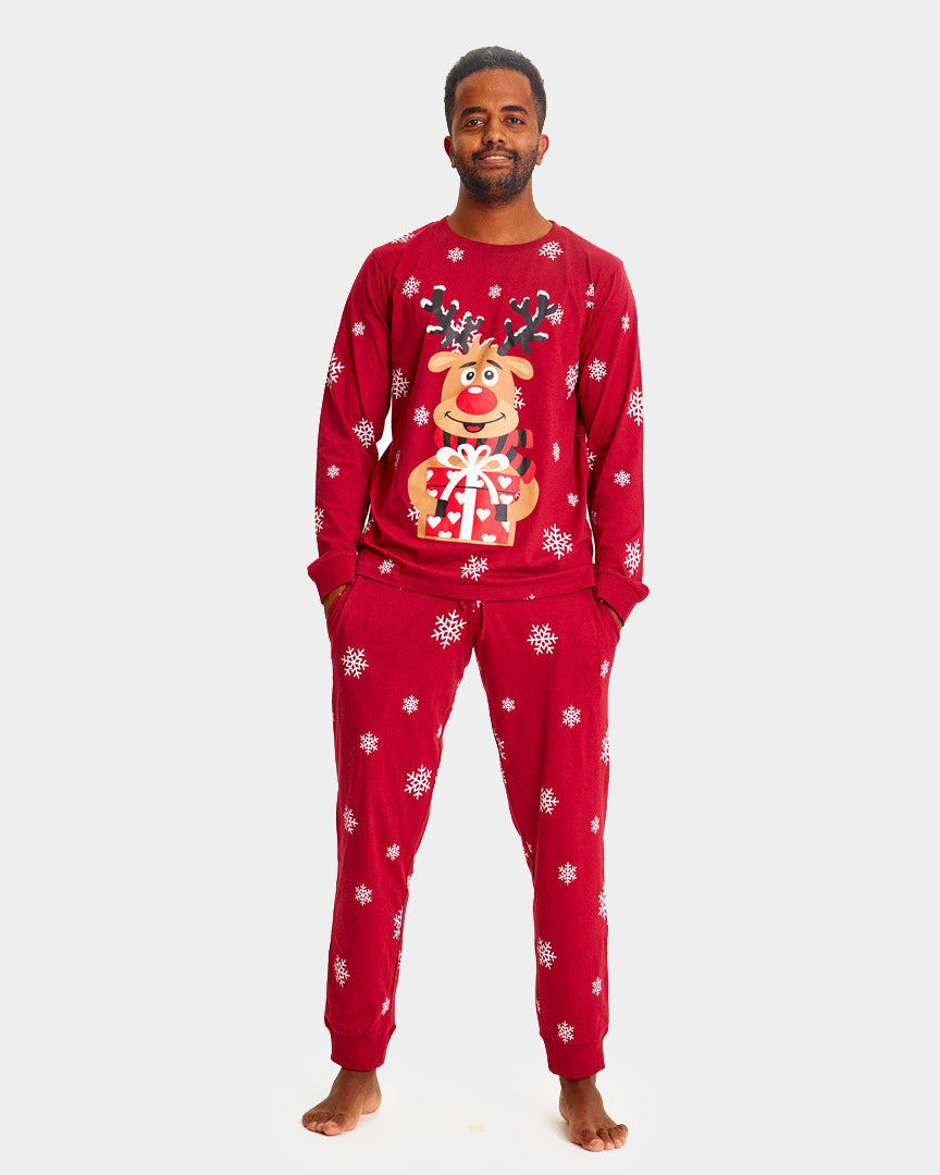 Pijama de Natal para Adultos Unisex Vermelha com Rena Rudolph homem