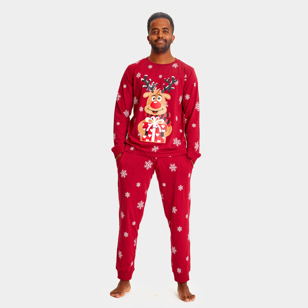 Pijama de Natal para Adultos Unisex Vermelha com Rena Rudolph homem