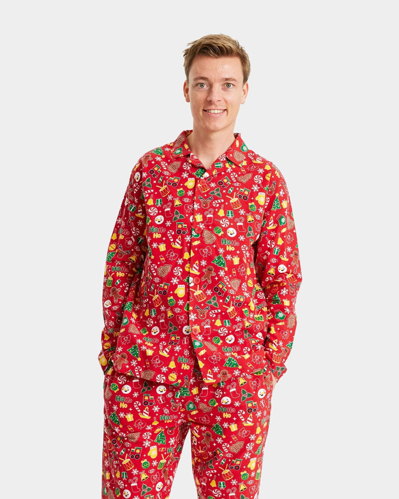 Pijama de Natal Adultos Unisex Vermelho com Motivos Natalícios Homem