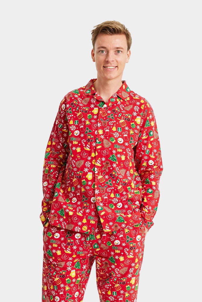 Pijama de Natal Adultos Unisex Vermelho com Motivos Natalícios Homem