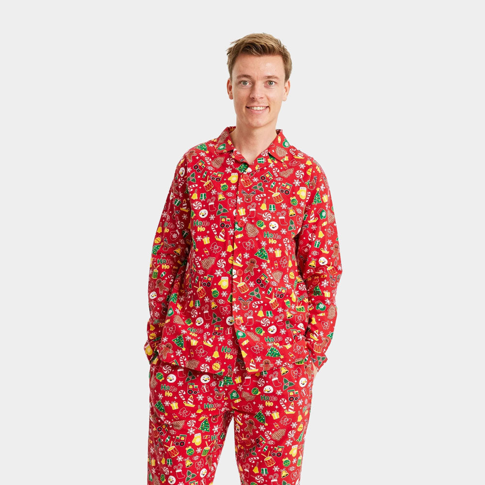 Pijama de Natal Adultos Unisex Vermelho com Motivos Natalícios Homem