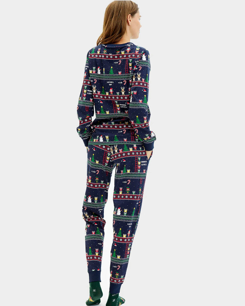 Pijama de Natal Mulher Adultos Unisex Vintage Gaming Algodão Orgánico