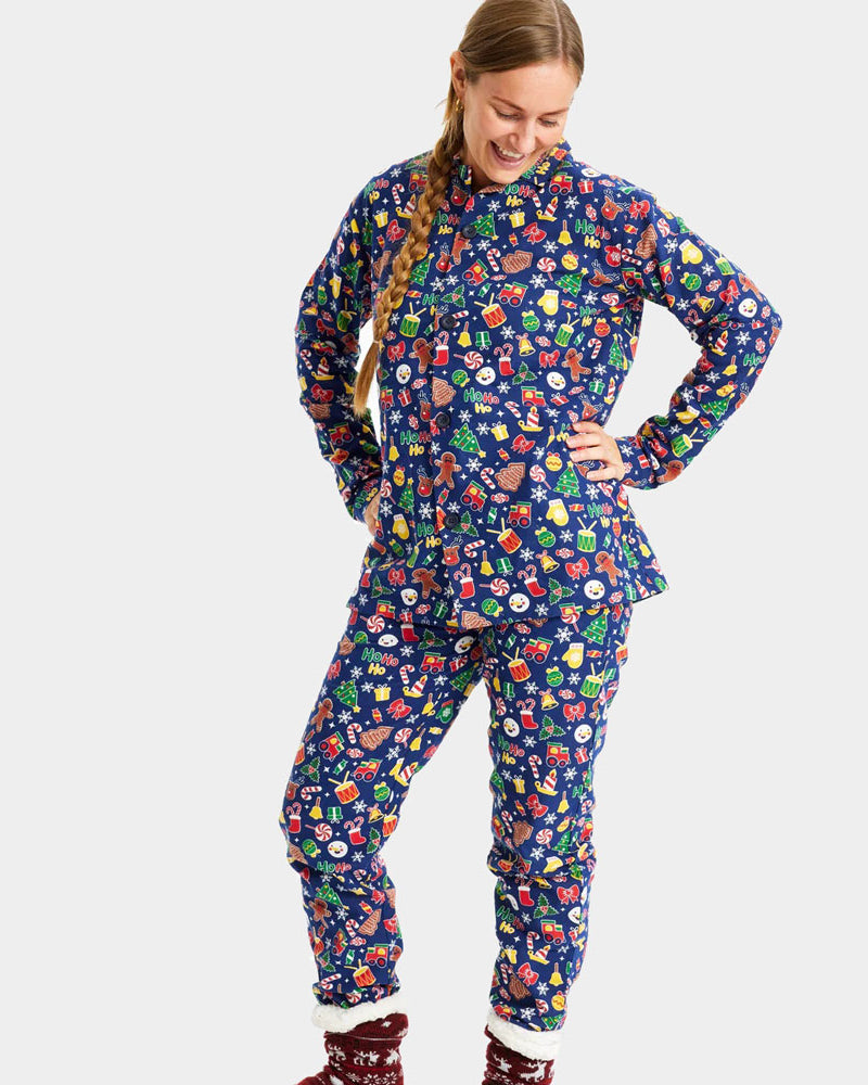 Pijama de Natal para Adultos Unisex Azul com Motivos Natalícios Mulher