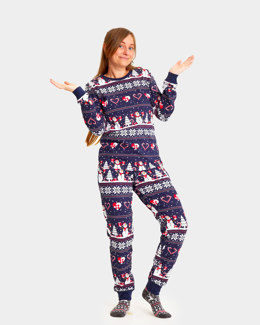 Pijama de Natal para Adultos Unisex com Bonecos de neve e Corações mulher