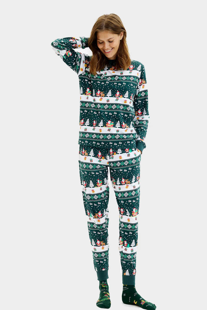 Pijama de Natal Mulher Família Green Jolly Christmas Algodão Orgânico