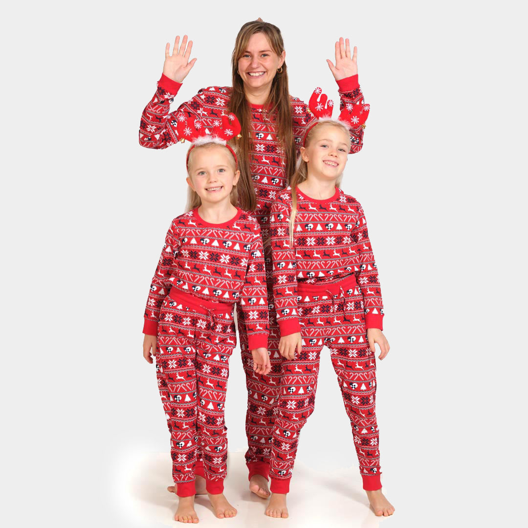 Pijama de Natal para Adultos Unisex Vermelha com Renas e Árvores