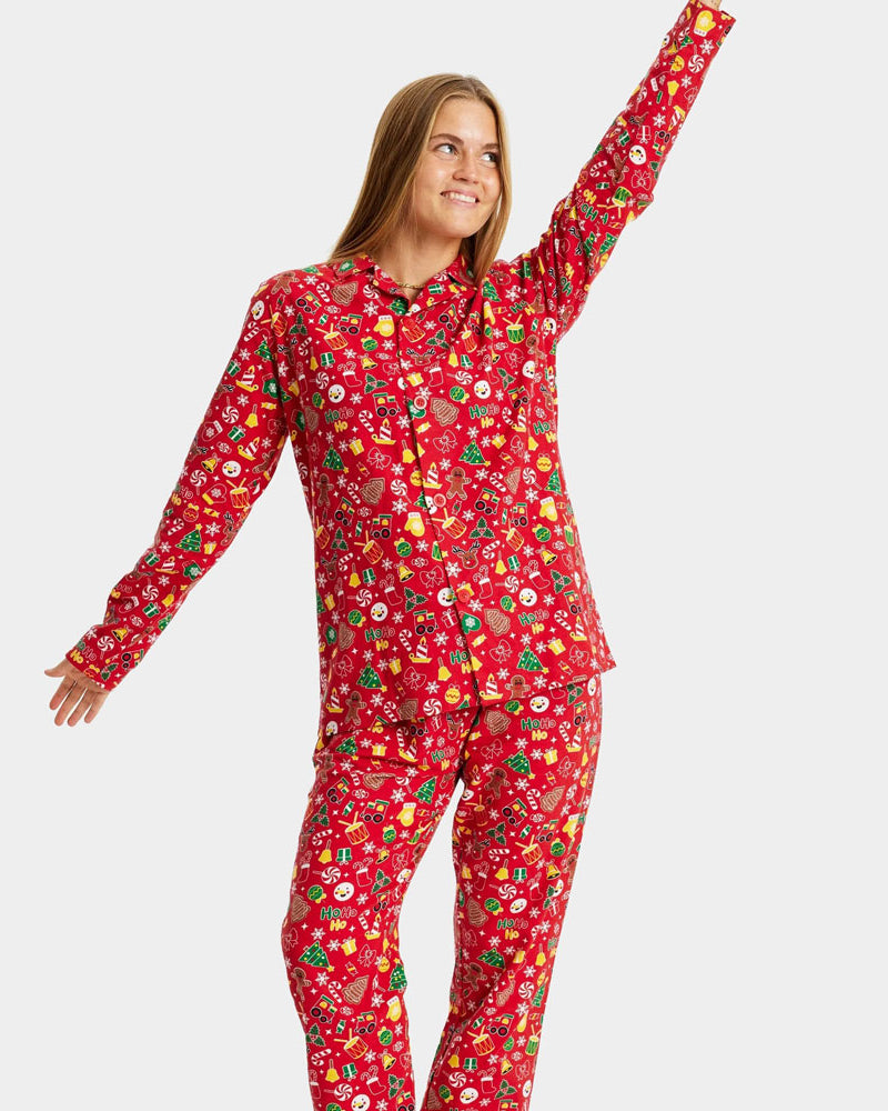 Pijama de Natal para Adultos Unisex Vermelho com Motivos Natalícios
