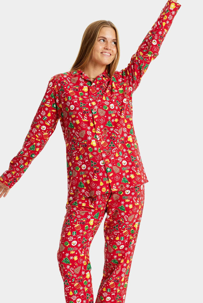 Pijama de Natal para Adultos Unisex Vermelho com Motivos Natalícios