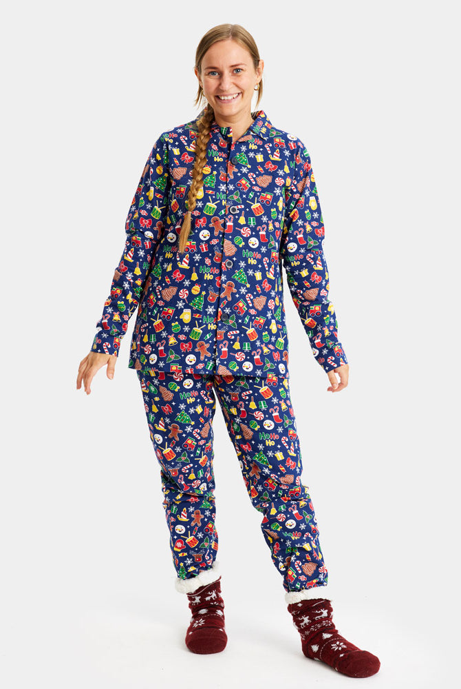 Pijama de Natal para Mulher Azul com Motivos Natalícios