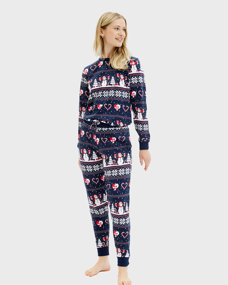 Pijama de Natal Mulher Bonecos de neve e Corações