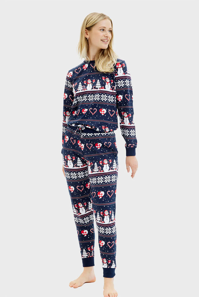 Pijama de Natal Mulher Bonecos de neve e Corações