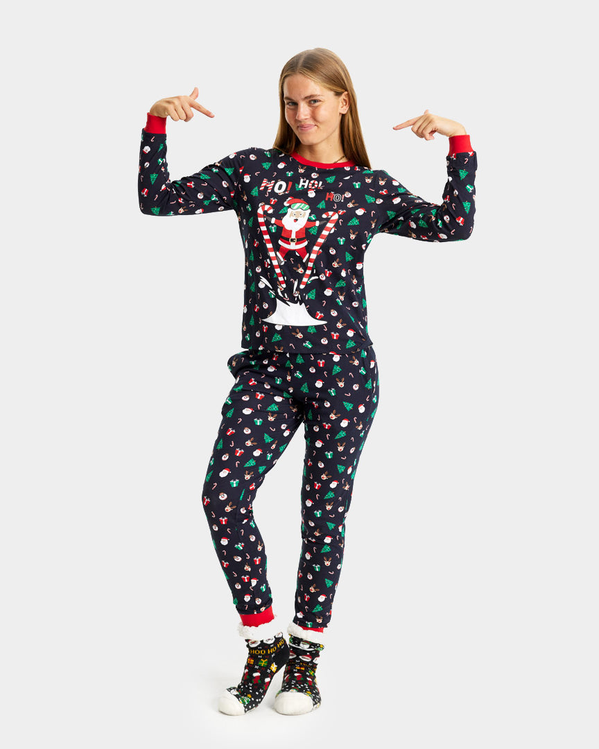 Pijama de Natal para Adultos Unisex com Pai Natal Esquiador mulher
