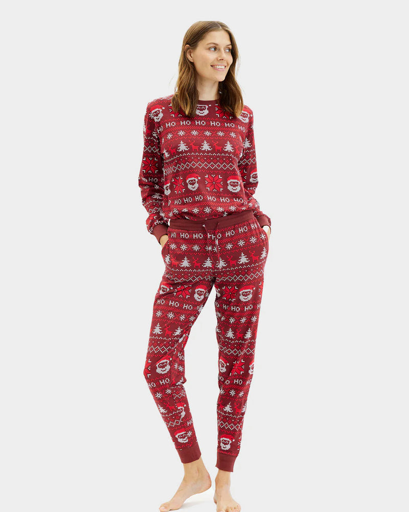 Pijama de Natal para Mulher Unisex Vermelho HoHoHo Algodão Orgânico