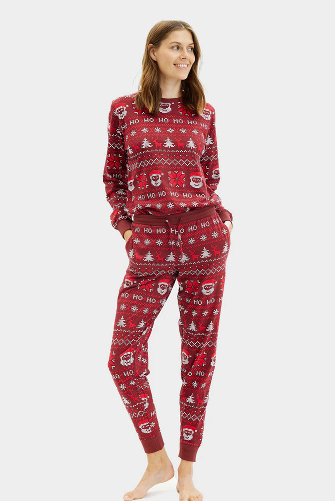 Pijama de Natal para Mulher Unisex Vermelho HoHoHo Algodão Orgânico