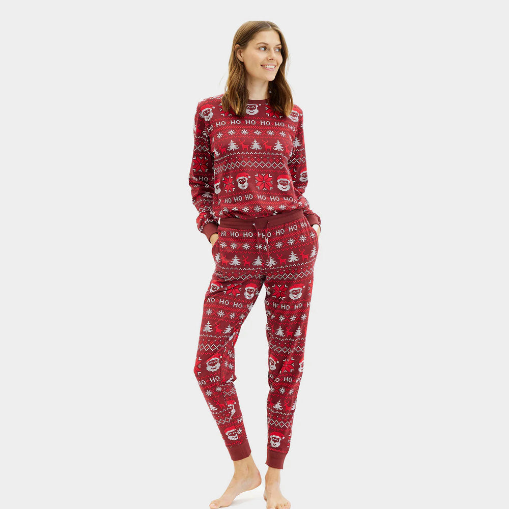 Pijama de Natal para Mulher Unisex Vermelho HoHoHo Algodão Orgânico