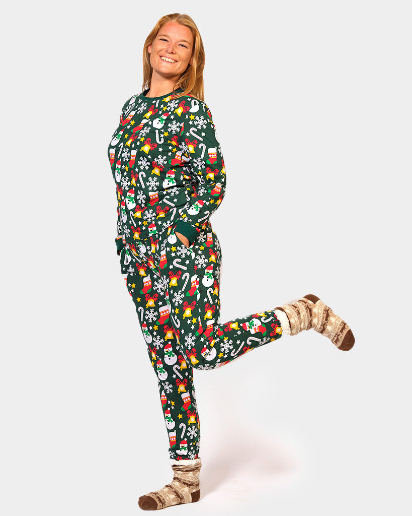 Pijama de Natal para Adultos Unisex Verde com Motivos Natalícios Mulher