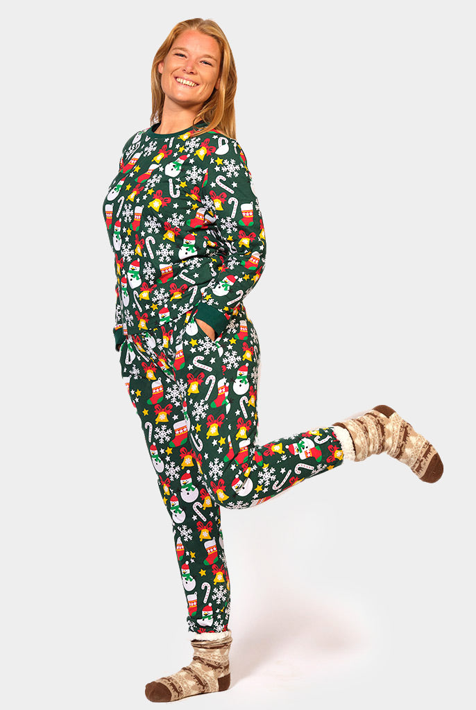 Pijama de Natal para Adultos Unisex Verde com Motivos Natalícios Mulher