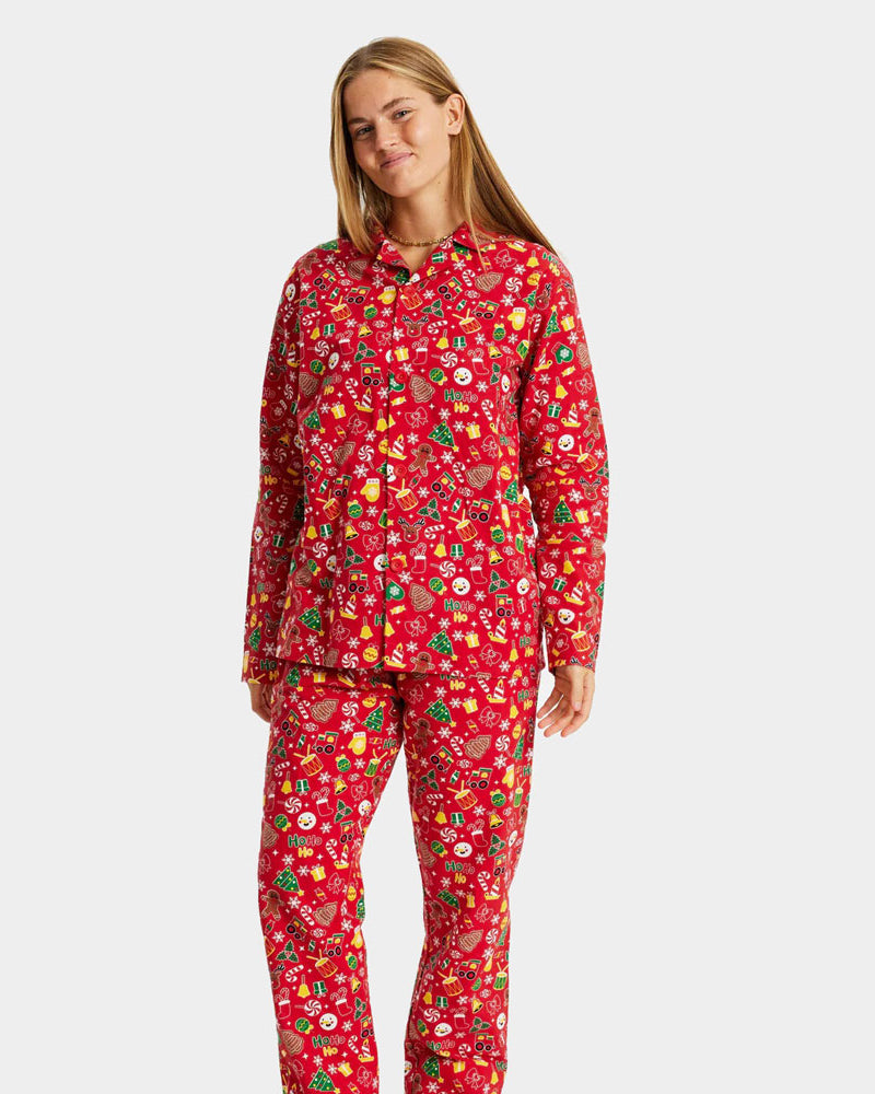 Pijama de Natal para Adultos Unisex Vermelho com Motivos Natalícios Mulher