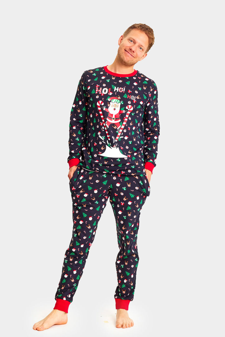 homem Pijama de Natal para Adultos Unisex com Pai Natal Esquiador