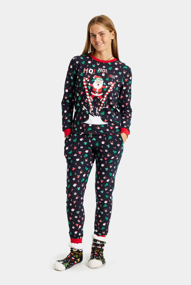 Mulher Pijama de Natal para Adultos Unisex com Pai Natal Esquiador