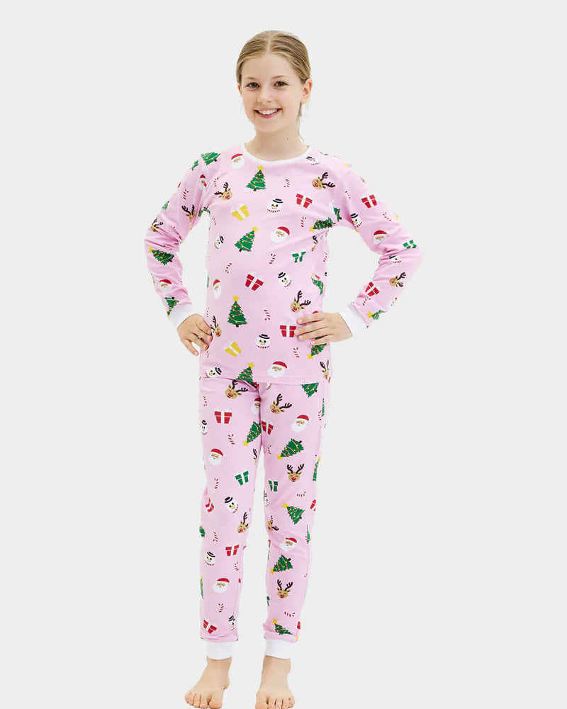 Pijama de Natal Crianças Rosa com Motivos Natalinos Algodão Orgánico