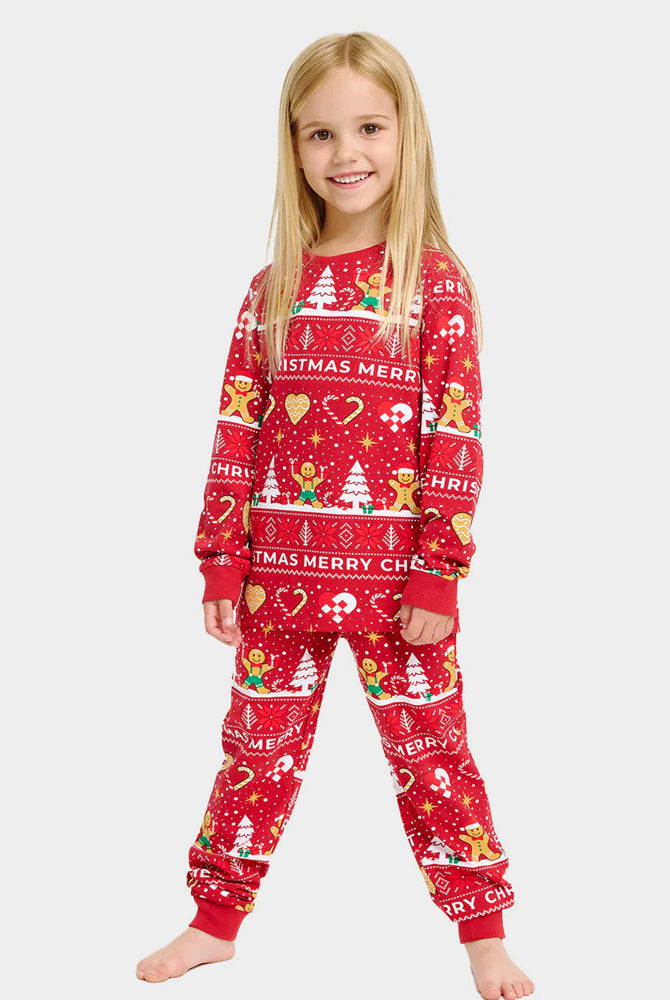 Pijama de Natal Crianças Vermelho com Gingercookies Algodão Orgánico