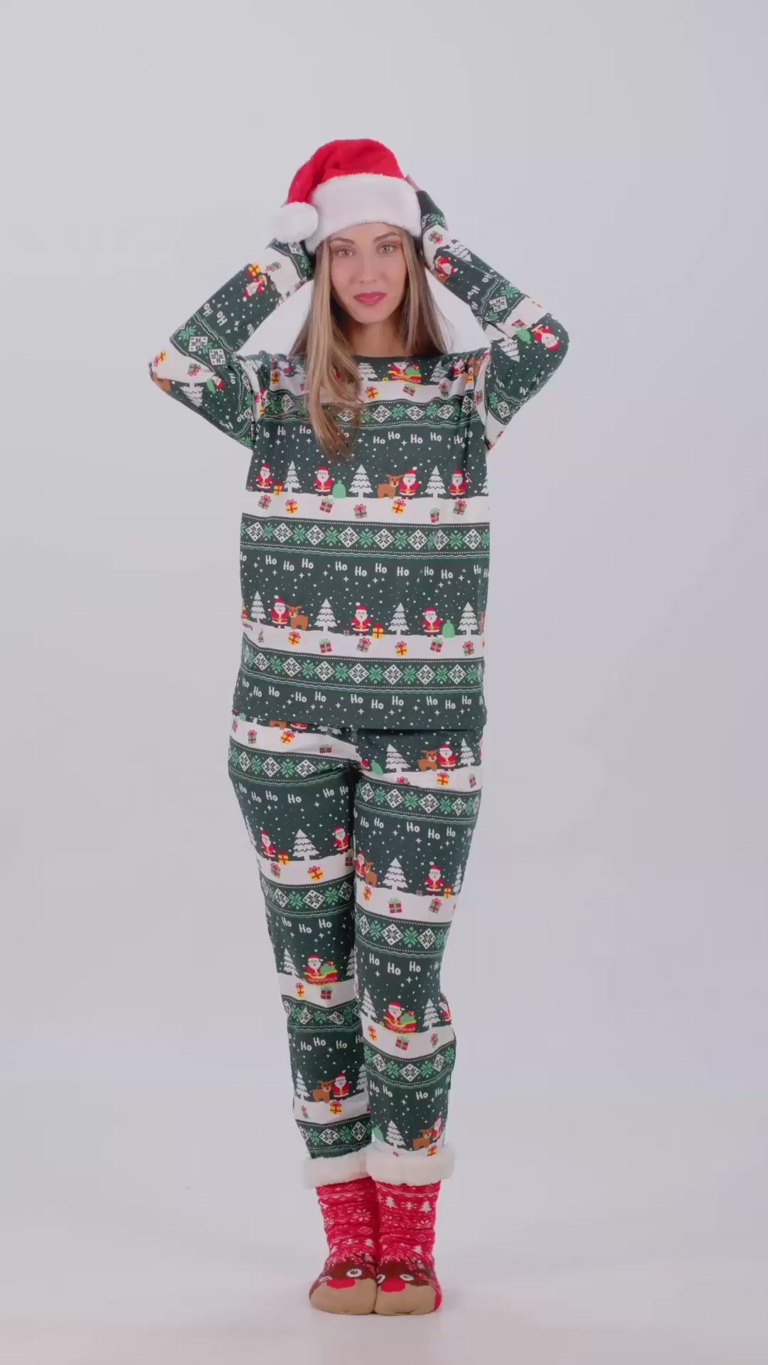 Pijama de Natal para Adultos Unisex Green Jolly Christmas Algodão Orgânico