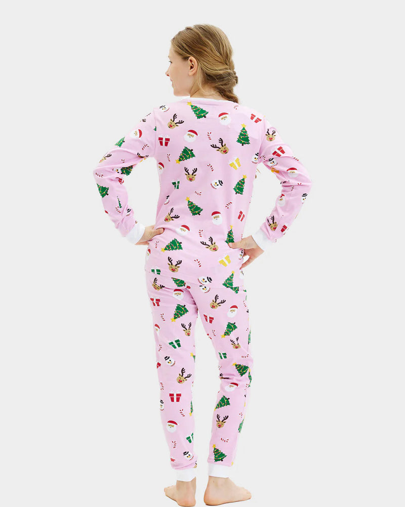 Pijama de Natal Crianças Rosa Motivos Natalinos Algodão Orgánico