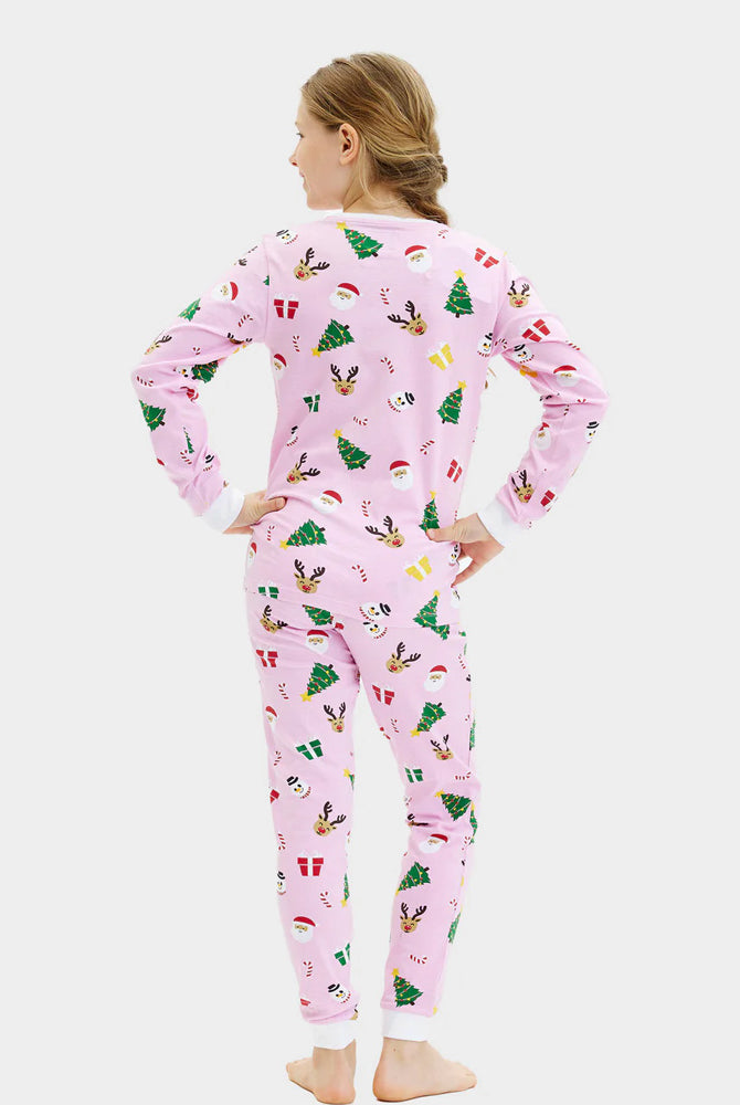 Pijama de Natal Crianças Rosa Motivos Natalinos Algodão Orgánico