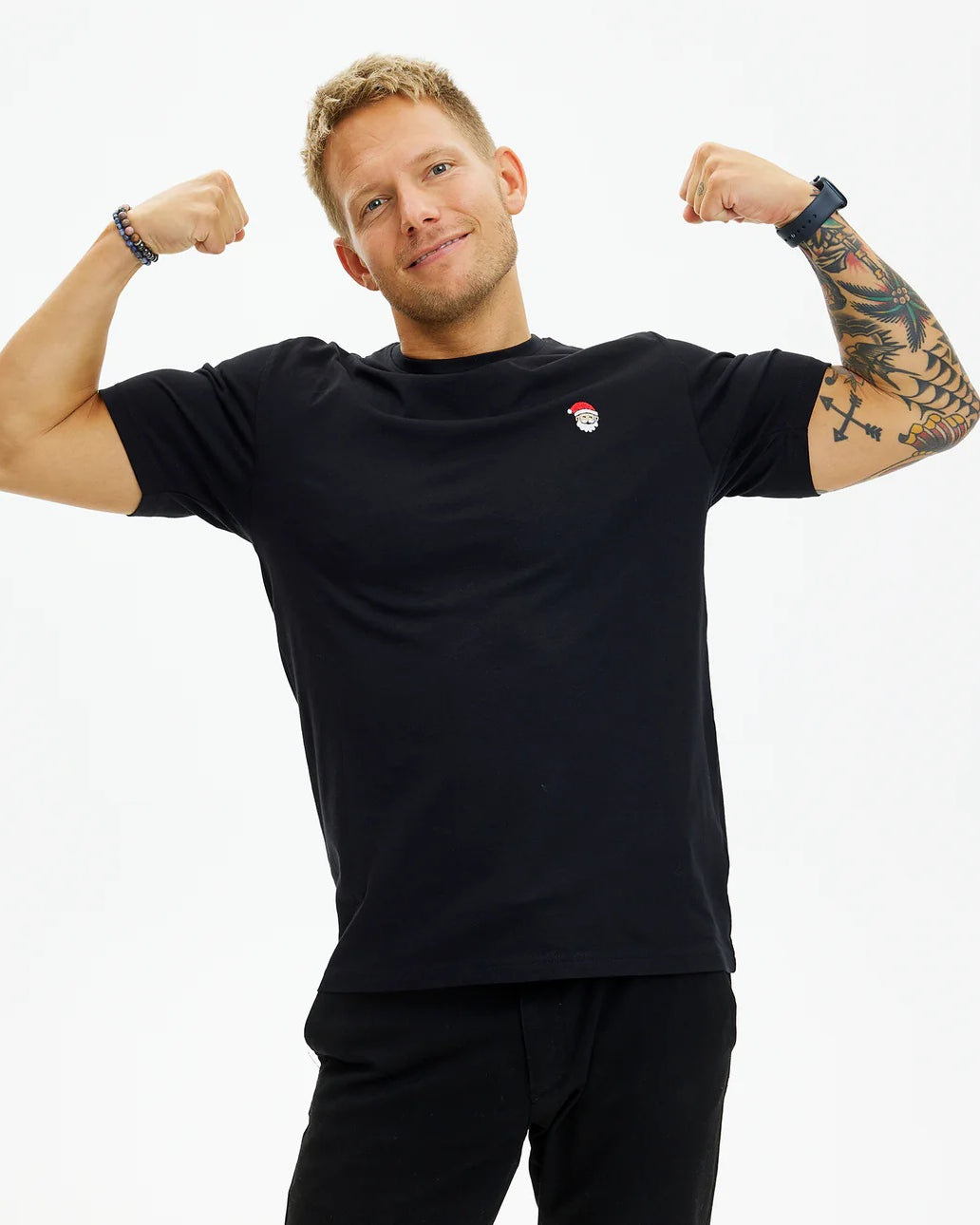 T-shirt de Natal Hommem Preta Pai Natal