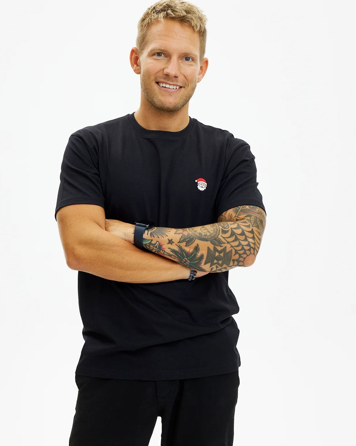 T-shirt de Natal para Hommem Preta Pai Natal