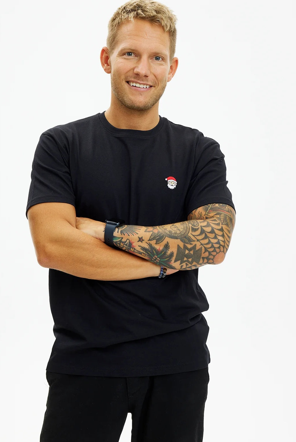 T-shirt de Natal para Hommem Preta Pai Natal