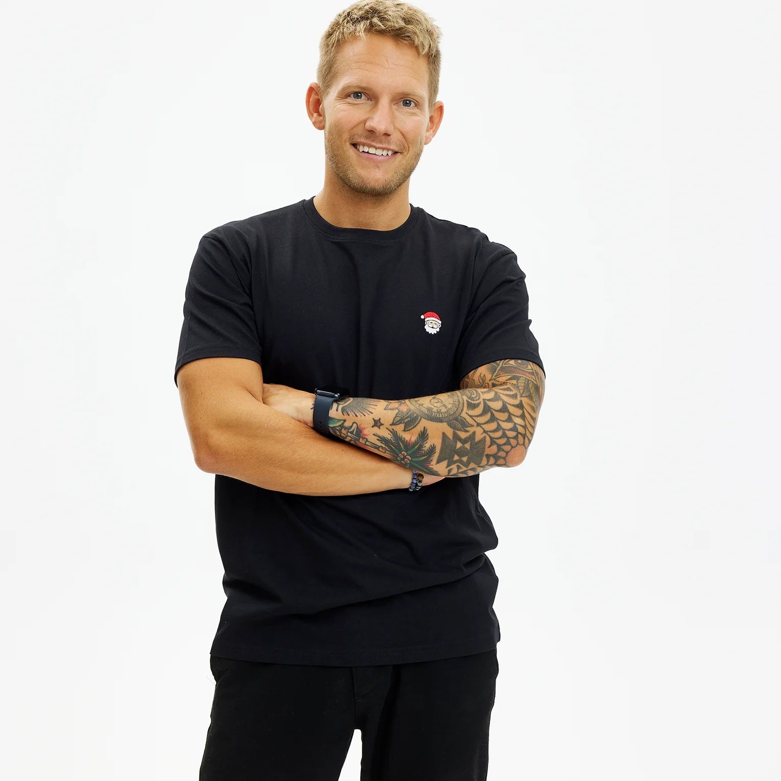 T-shirt de Natal para Hommem Preta Pai Natal