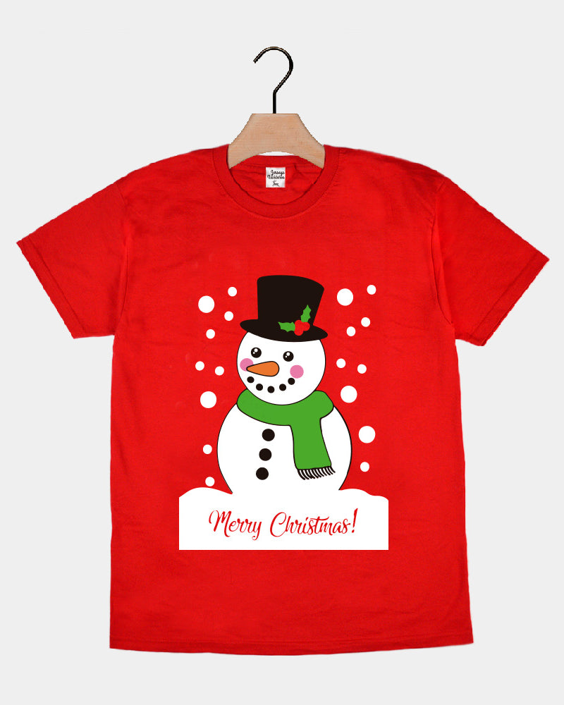 T-shirt de Natal Vermelha para Família com Boneco de neve