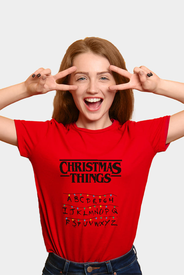 T-shirt de Natal Vermelha para Família Christmas Things Mulher