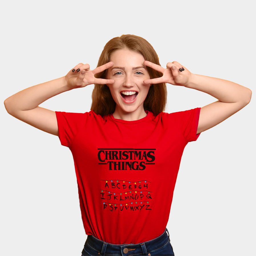 T-shirt de Natal Vermelha para Família Christmas Things Mulher