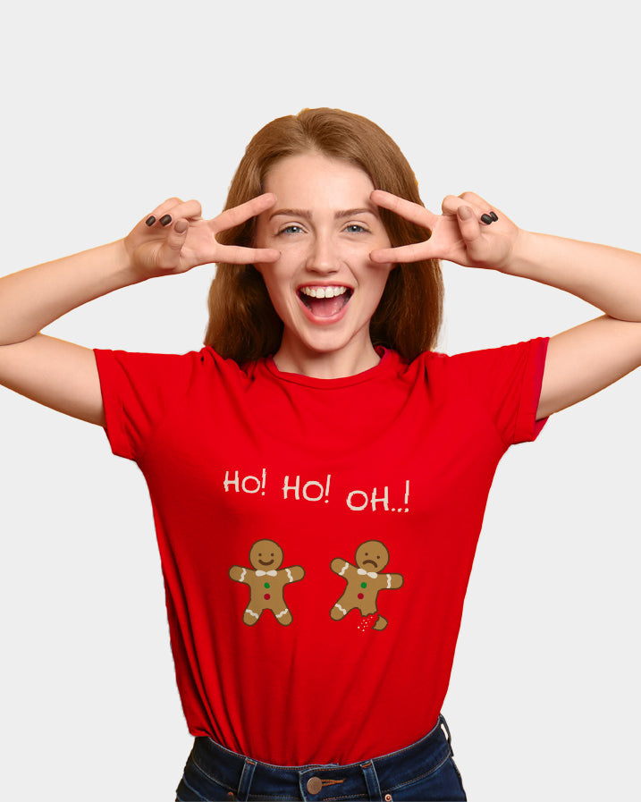 T-shirt de Natal Vermelha para Família Gingerbreads Mulher