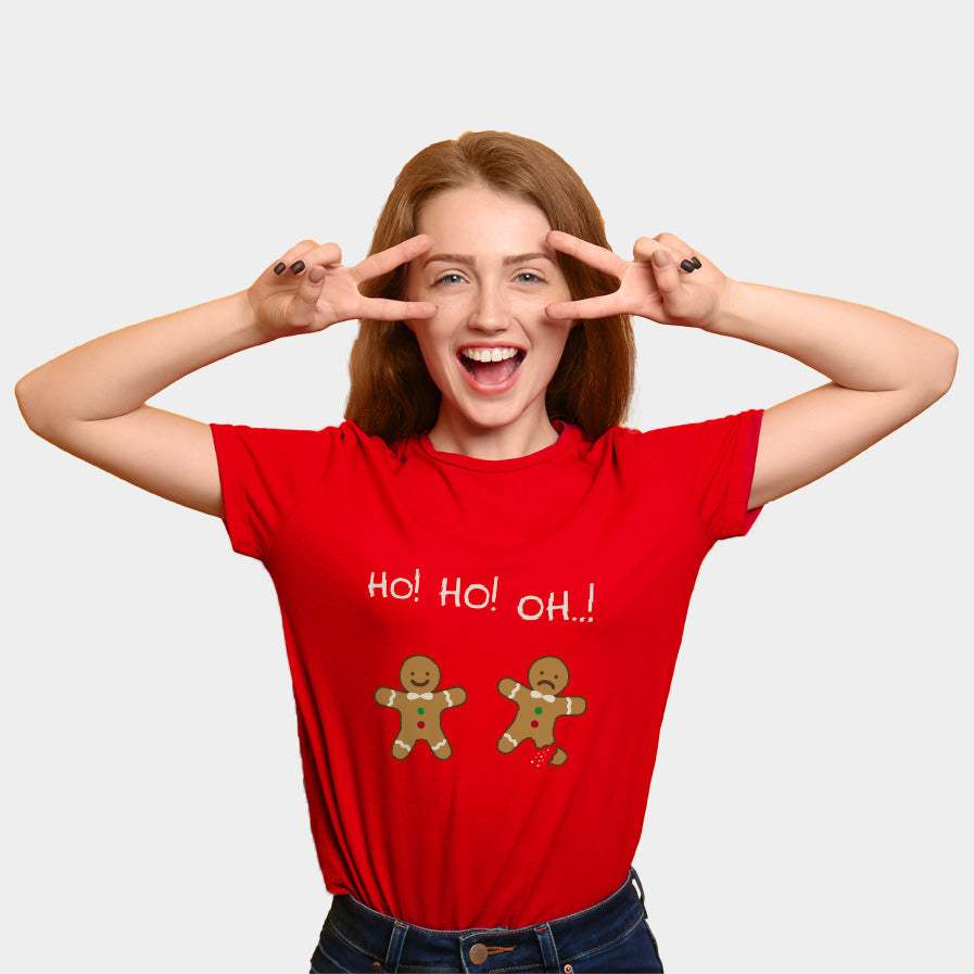 T-shirt de Natal Vermelha para Família Gingerbreads Mulher