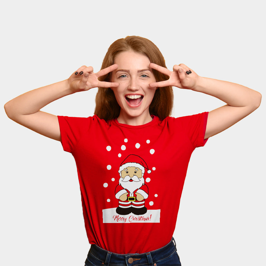 T-shirt de Natal Vermelha para Família com Pai Natal Mulher