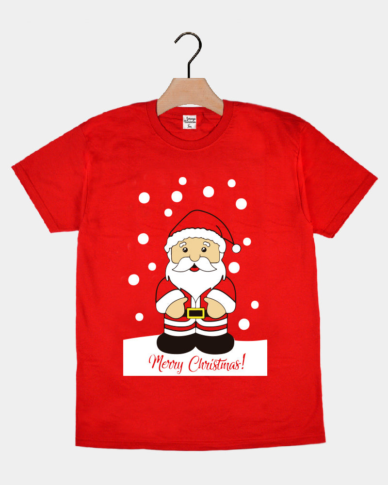 T-shirt de Natal Vermelha para Família com Pai Natal